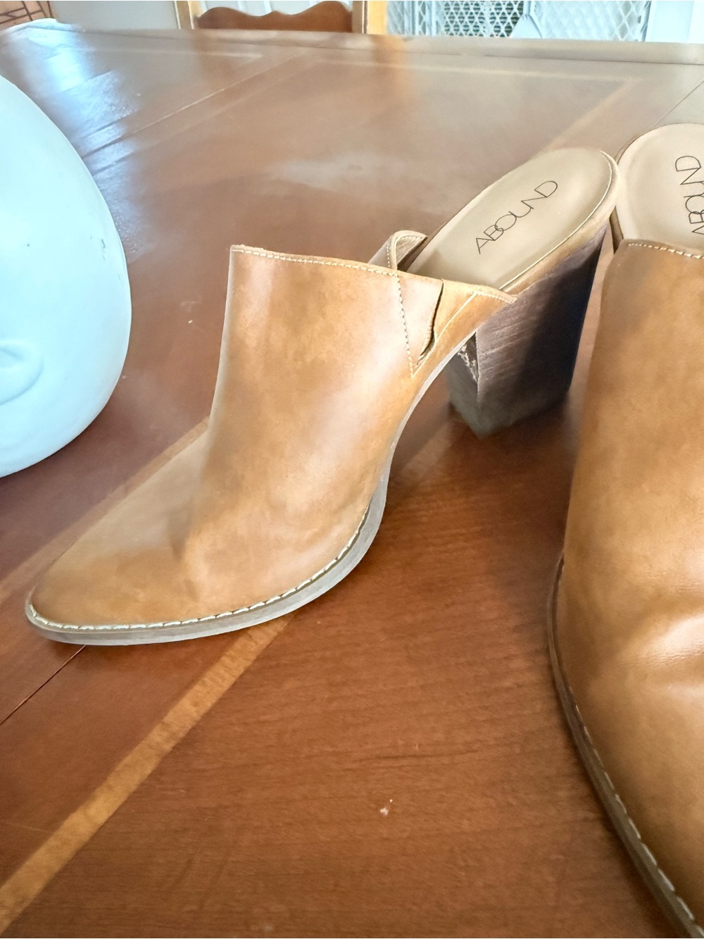 Abound Cognac Leather Pointed-Toe Block Heel Mules
